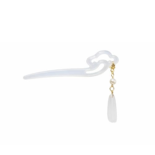 Chinese Acetate Jade Hair Stick with Tassel Flower Pendant for Updos