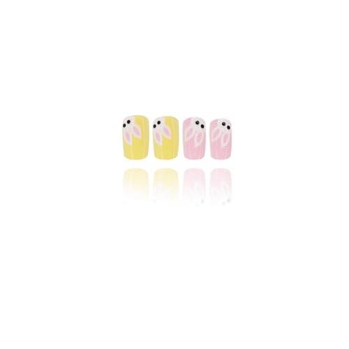Easter Press on Nails Short Square False Nails with Rabbit Designs
