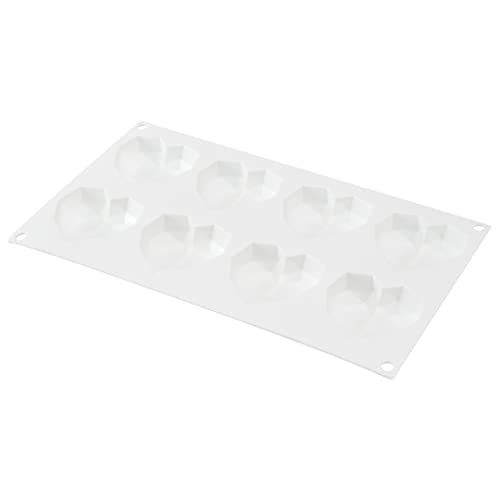 Pastry Tek 8 Cavities Diamond Heart Molds, 10 Oven-Ready Geometric Heart Molds - Flexible, Freezable, White Silicone Heart Baking Molds, Easy Release, For Baking - Restaurantware
