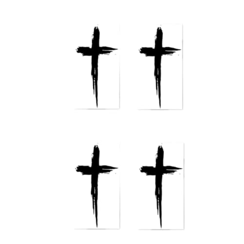 Black Herbal Cross Temporary Tattoos - 4 Pcs Vivid Fake Body Art for Arms