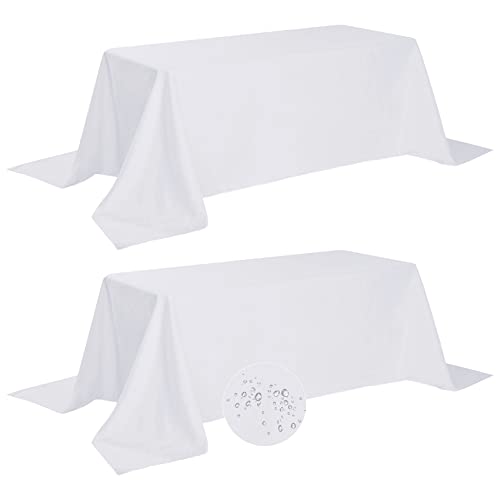White Waterproof Rectangle Tablecloth 90x156 Inch 2 Pack - Stain & Wrinkle Resistant Polyester Dining Cover