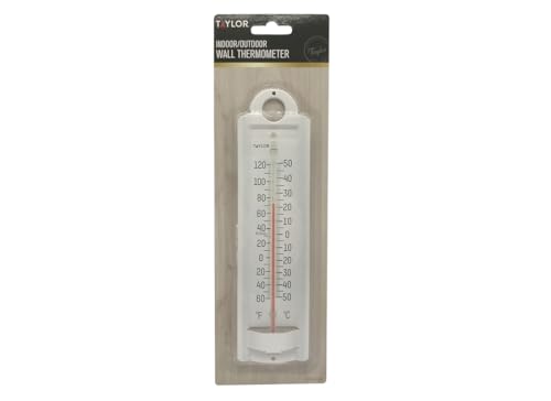 Taylor EMW0063562 Weather-Resistant Aluminum Indoor/Outdoor Thermometer - White, 2-1/4" x 8-7/8"