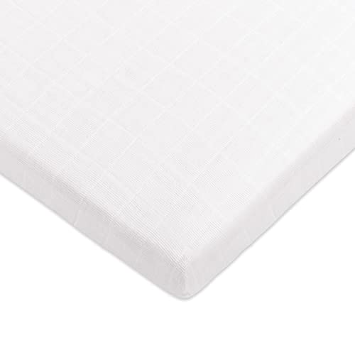 Babyletto 100% Organic Cotton All-Stages Midi Crib Sheet, GOTS-Certified, Fitted 360¡Æ, Ultra-Soft and Breathable Muslin - Plain White