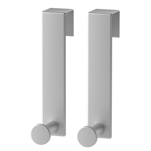 Brushed Stainless Steel Over The Door Cabinet Hooks - 2 Pack