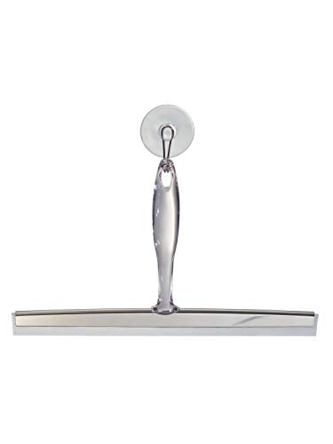 iDesign 12-Inch Bathroom Squeegee with Suction Hook - Clear/Stainless Steel