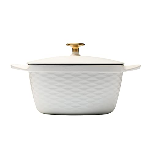 Prisma 7 Qt Enameled Cast Iron Covered Square Dutch Oven (White)