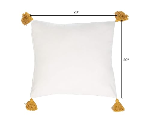 SAFAVIEH Polli 20-inch Mustard Yellow and Beige Tassel Decorative Throw Pillow