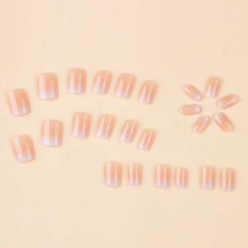 Short Square Press on Nails Gradient Nude Glossy False Acrylic Nails