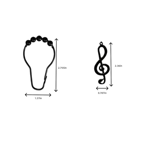 Musical Note Shower Curtain Hooks - 12-Piece Rust-Resistant Set (Black)