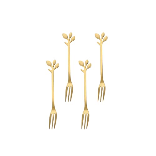 Elegant 4 Pack Mini Leaf Dessert Forks - Stainless Steel, 4.7 Inch
