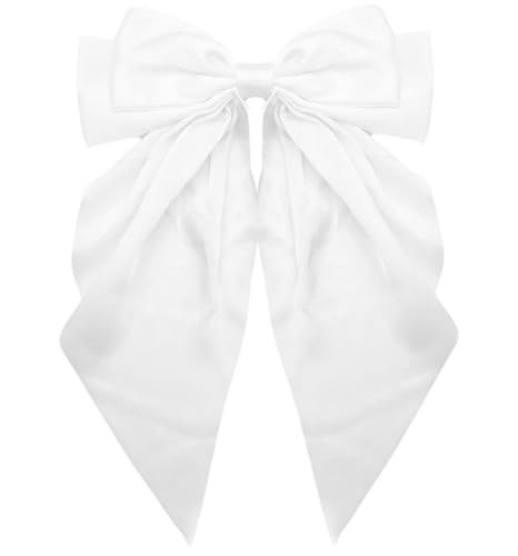 MDSTYLE Large Silky Satin Hair Bow Clip - White Oversized Ribbon