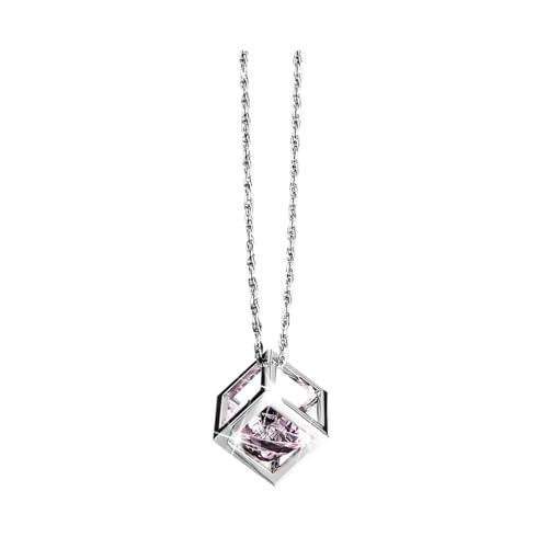Rhinestone Cube Rear View Mirror Charm with Chain - Pink