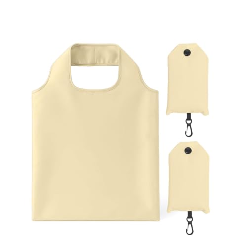 Reusable Foldable Shopping Bag - 2 Pack Waterproof Tote, Beige