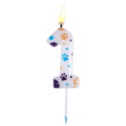 Cute Paw Print Birthday Candle - 3.94 Inch Blue Number 1 Cake Topper