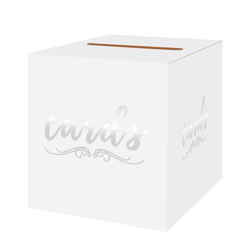 Silver Wedding Card Box - 8.7"x8.7" Cardboard Holder for Events