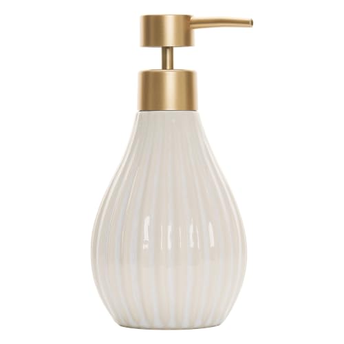 Beige Ceramic Soap Dispenser with Gold Pump - 10 Oz for Kitchen & Bathroom