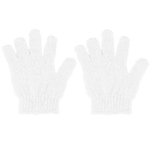 CREHODEC Exfoliating Shower Gloves - White Body Scrub Mitts (2 Pack)