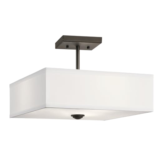 Kichler Lighting Shailene 14" 3 Light Square Semi Flush with Satin Etched White Diffuser and White Microfiber Shade in Olde Bronze