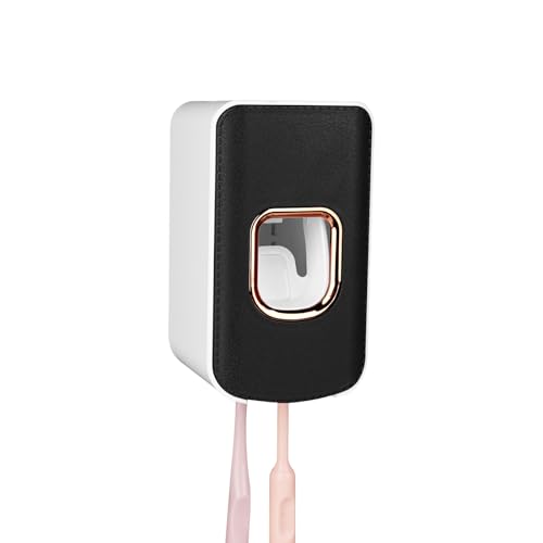 LUEXBOX Black 2 Slot Wall Mounted Toothbrush Holder & Toothpaste Dispenser - Type B