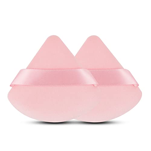 EVAOUXIU Triangle Powder Puff Set - Soft Velour Makeup Sponge for Foundation & Setting Powder, Pink (2 Pcs)