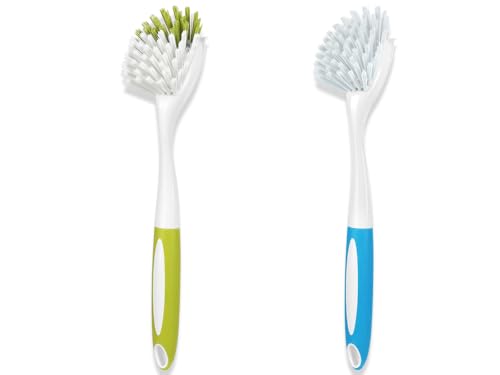YeuDeuy Long Handle Dish Brush Set, 2-Pack Blue & Yellow Pot Scrubbers