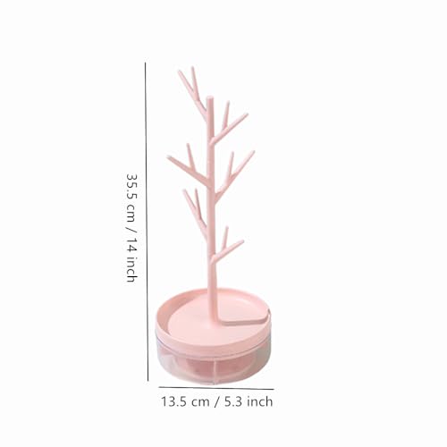 Pink Jewelry Display Stand with Rotatable Base & Storage Box