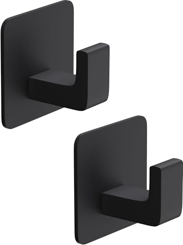 Matte Black Self-Adhesive Towel Hooks - 2 Pack Durable Aluminum