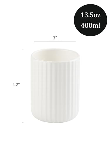 White Ceramic Toothbrush Holder - 13.5oz Tumbler for Brushes