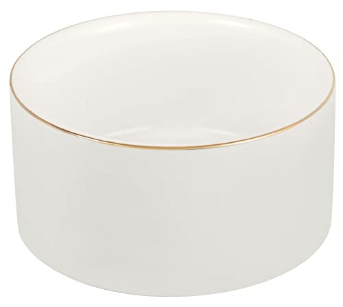 White Ceramic Paper Clip Holder with Gold Trim - Desk Organizer