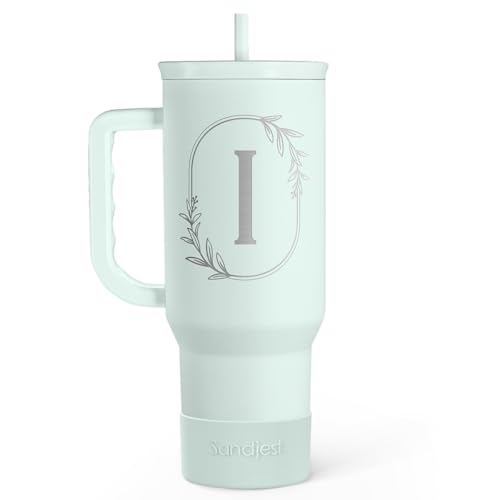 Personalized 40oz Monogrammed Tumbler with Handle - Letter I Insulated Travel Cup for Women & Gift