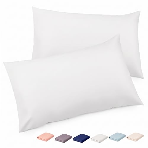 Casbrove Brushed Microfiber Pillowcases, Standard Size 20x26, White Set of 2