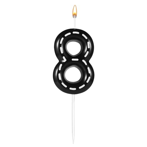 Racing Car Number 8 Birthday Candle Black and White Stripe