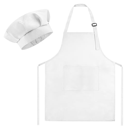 Kids Chef Hat and Apron Set - Adjustable White Cooking & Painting Apron