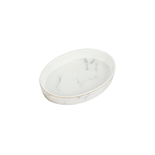 Ceramic White Marble Soap Dish Holder - Oval Design, Easy Clean
