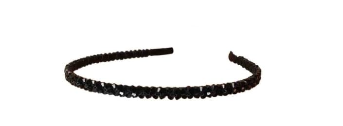 PurYupearl Black Crystal Rhinestone Headband Two-Row Beaded Hair Band