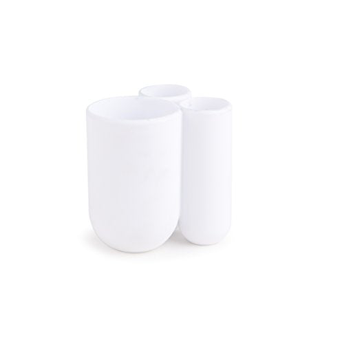 Umbra Touch Toothbrush Holder - 3-Compartment White Bathroom Organizer, 3.5 x 3 x 4 inches