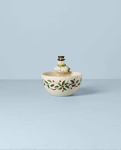 Lenox Holiday Snowman Christmas Candy Bowl - Porcelain Decor, Snowman Variation