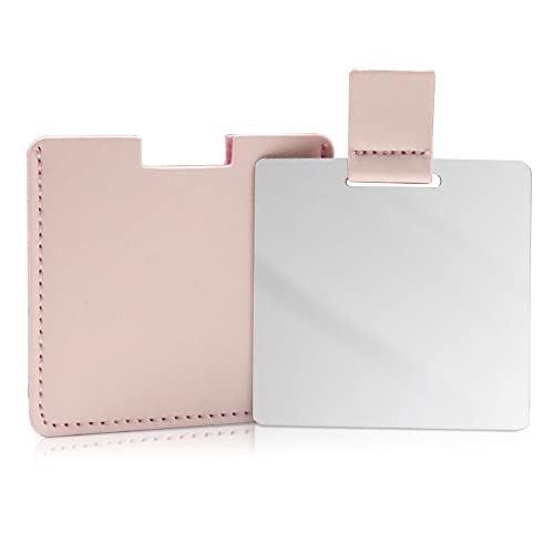 Huakaile Shatterproof Stainless Steel Compact Mirror with PU Leather Case, Pink