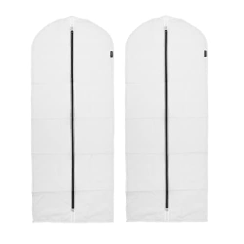 Brabantia 2 Pack X-Large Clear Hanging Clothes Protector Bags (White) Garment Covers for Closet Storage, Fits Long Coats Dresses, Dust & Moth Protection, Zip Close