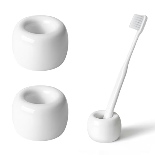 Airmoon Mini Ceramic Toothbrush Holder - White Countertop Organizer, Pack of 2
