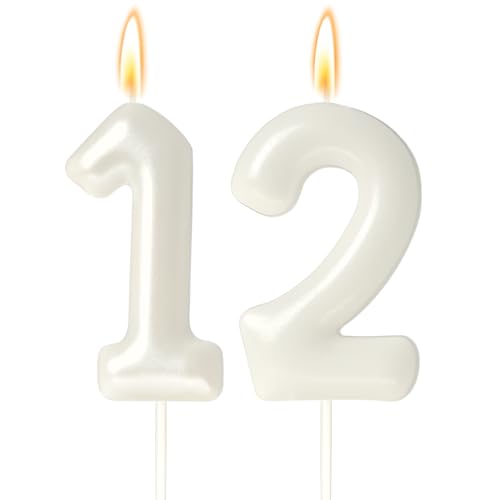 White Number 12 Birthday Candles for Girls - 12th Birthday Party Decor
