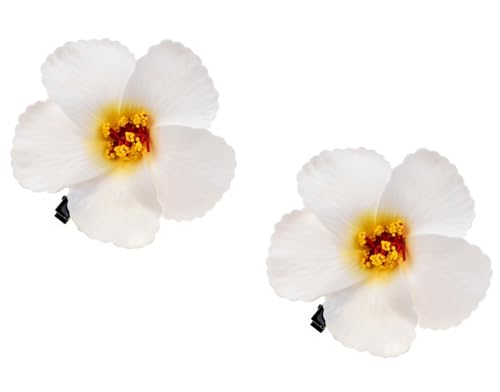 Love Sweety White Plumeria Flower Hair Clips 2-Pack Hawaiian Barrettes