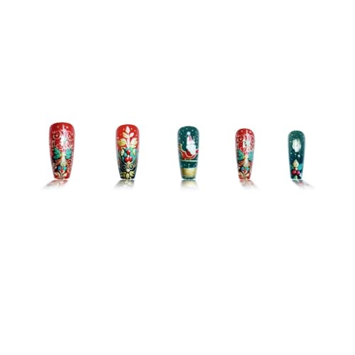 SEENEEY Red and Green Coffin Press on Nails with Gold Charms 24pcs