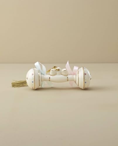 Baby's First Christmas Rattle Ornament - Pink & Blue Bows, 2024 Inscription