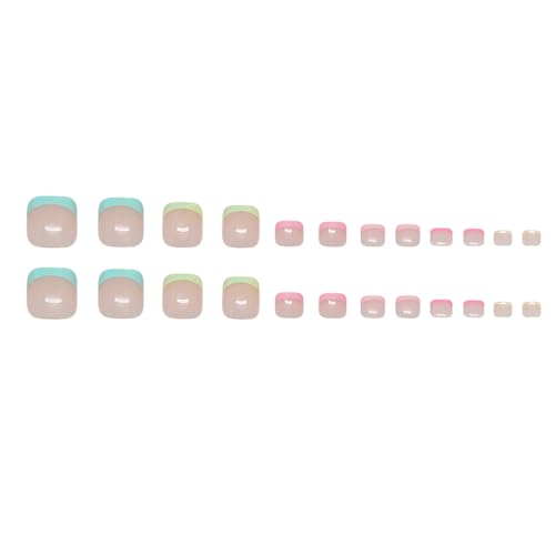 Colorful French Tip Press on Toenails Short Square Fake Toe Nails