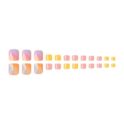 Press on Toenails Colorful Gradient Short Square Fake Toenails Glossy Acrylic Toe Nails 24 Pcs