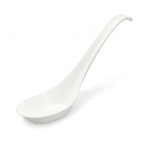 50 Pack Disposable Asian Soup Spoons with Hook - Eco-Friendly Cornstarch