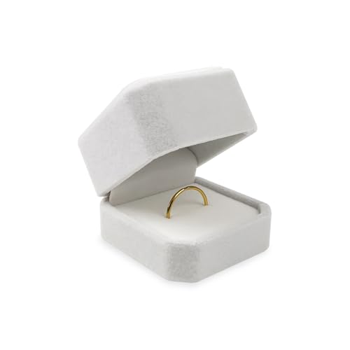 ZUFECY Velvet Ring Box for Engagement & Wedding Proposal, 2.17x1.97in, White Jewelry Case, Pocket-Sized, Elegant Gift