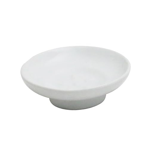 Round Ceramic Soap Dish - Bathroom Replacement Holder for Soap & Sponge