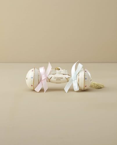 Baby's First Christmas Rattle Ornament - Pink & Blue Bows, 2024 Inscription